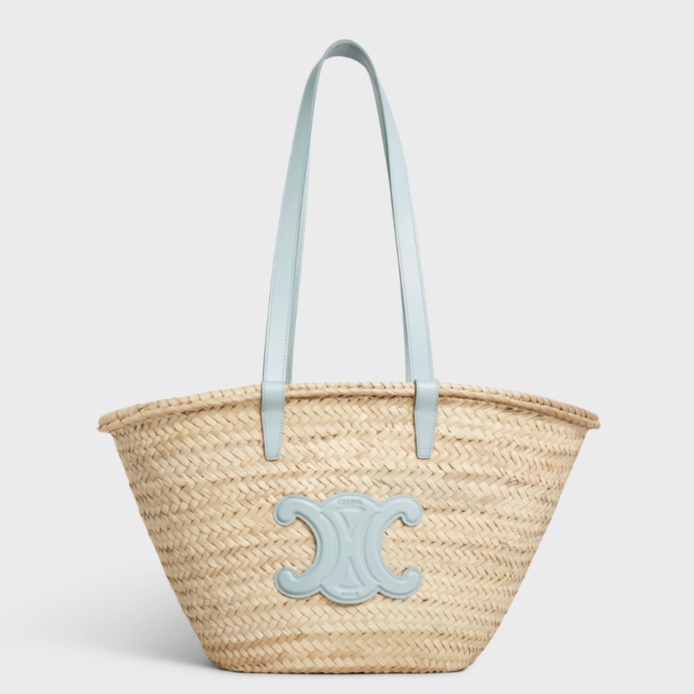 Celine Medium Classic Panier In Palm Leaves and Calfskin